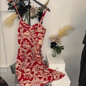 Trashy Diva Red Mini Dress with Cream Tropical Print